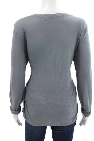 Michael Stars Women V-Neck Lace Up Gray Supima Long Sleeve T-Shirt Size One
