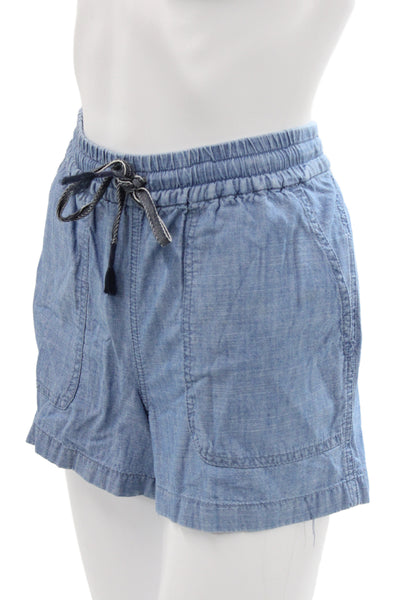 Point Sur Unisex Shorts Blue Drawstring Cotton Solid Beach Size XS