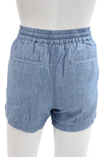Point Sur Unisex Shorts Blue Drawstring Cotton Solid Beach Size XS