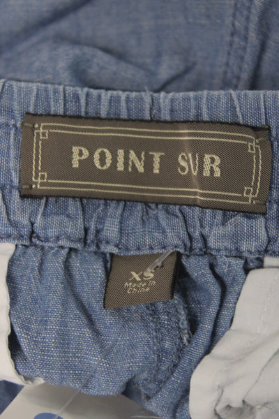 Point Sur Unisex Shorts Blue Drawstring Cotton Solid Beach Size XS