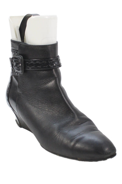Tods Womens Leather Buckle Strap Detail Ankle Boots Shoes Black Size 9.5