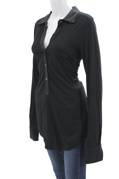 Theory Women Tunic Collared Long Sleeve Black Pima Cotton Size L