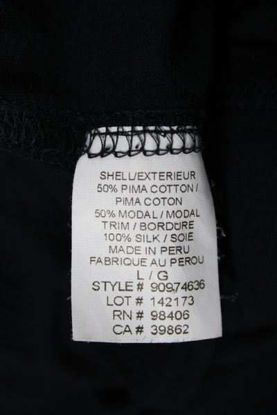 Theory Women Tunic Collared Long Sleeve Black Pima Cotton Size L