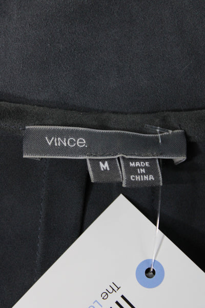 Vince Womens Silk Short Sleeve Round Neck Blouse Dark Gray Button Size M