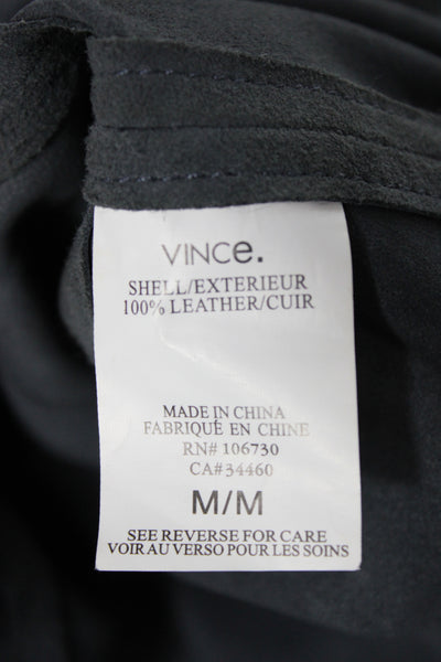 Vince Womens Silk Short Sleeve Round Neck Blouse Dark Gray Button Size M