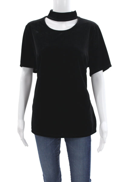 T Tahari Womens Basic Mock Neck Black 100% Cotton Short Sleeve T-Shirt Size XL