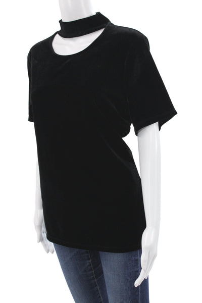 T Tahari Womens Basic Mock Neck Black 100% Cotton Short Sleeve T-Shirt Size XL