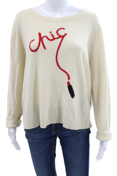 Magaschoni Unisex Beige Cashmere Pullover Sweater Round Neck Graphic Size M