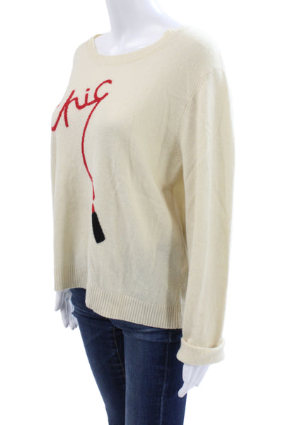 Magaschoni Unisex Beige Cashmere Pullover Sweater Round Neck Graphic Size M