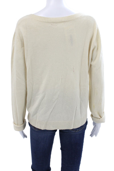 Magaschoni Unisex Beige Cashmere Pullover Sweater Round Neck Graphic Size M