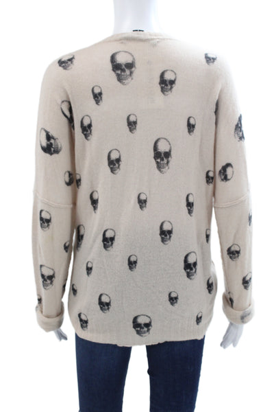 Skull Cashmere Unisex Pullover Sweater 100% Cashmere V Neck Beige Size M