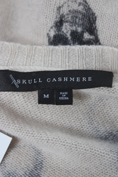 Skull Cashmere Unisex Pullover Sweater 100% Cashmere V Neck Beige Size M