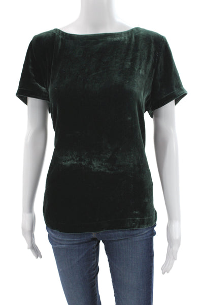 Eileen Fisher Women Basic Green Short Sleeve T-Shirt Rayon Silk Size PL