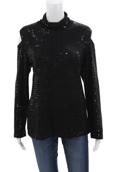 Ciara Sun Woo Women Mock Neck Long Sleeve Top Black 80s Size L