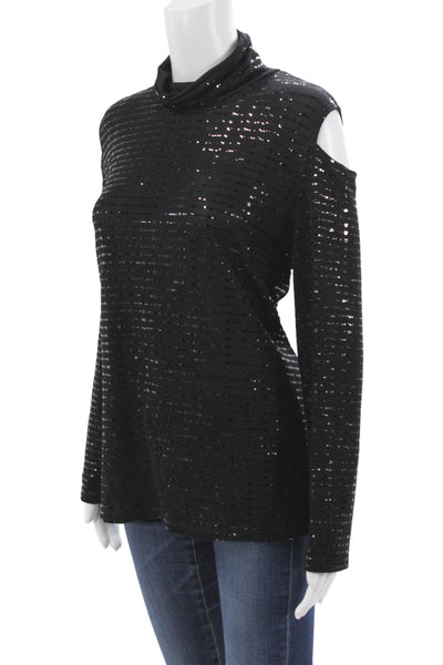 Ciara Sun Woo Women Mock Neck Long Sleeve Top Black 80s Size L