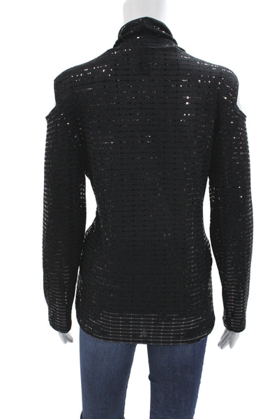 Ciara Sun Woo Women Mock Neck Long Sleeve Top Black 80s Size L