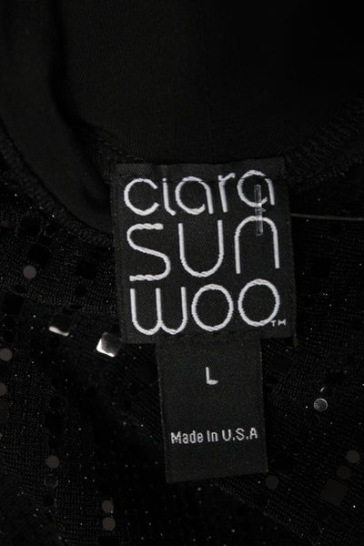 Ciara Sun Woo Women Mock Neck Long Sleeve Top Black 80s Size L