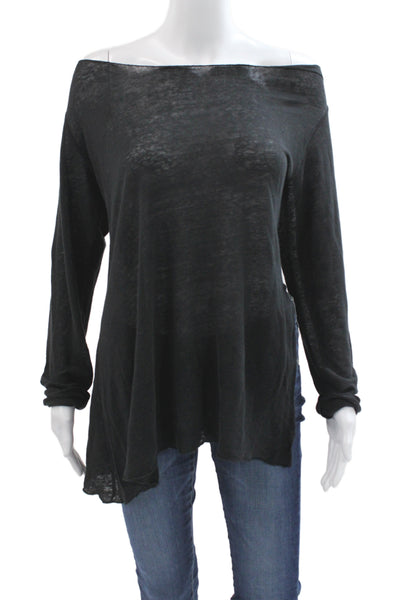 Charli Womens Tunic Top Black Linen Long Sleeve Solid Designer Size 10