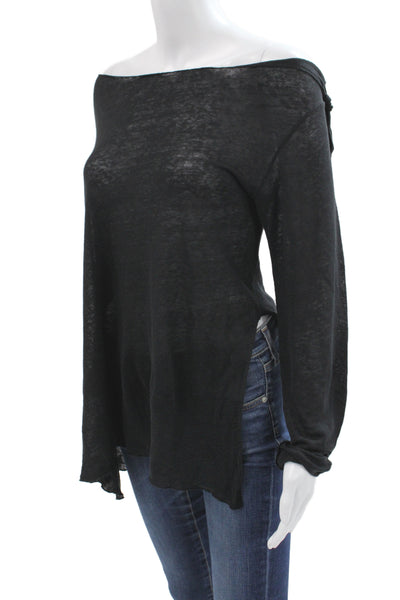 Charli Womens Tunic Top Black Linen Long Sleeve Solid Designer Size 10