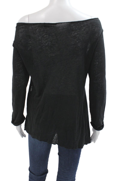 Charli Womens Tunic Top Black Linen Long Sleeve Solid Designer Size 10