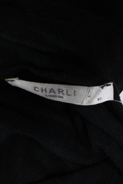Charli Womens Tunic Top Black Linen Long Sleeve Solid Designer Size 10