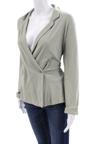 Lunn Womens Gray Collared Blazer Button Long Sleeve Cotton Spandex Size M