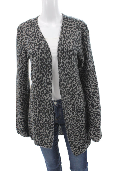 Skull Cashmere Unisex Cardigan Dark Gray Leopard V-Neck 100% Cashmere Size S