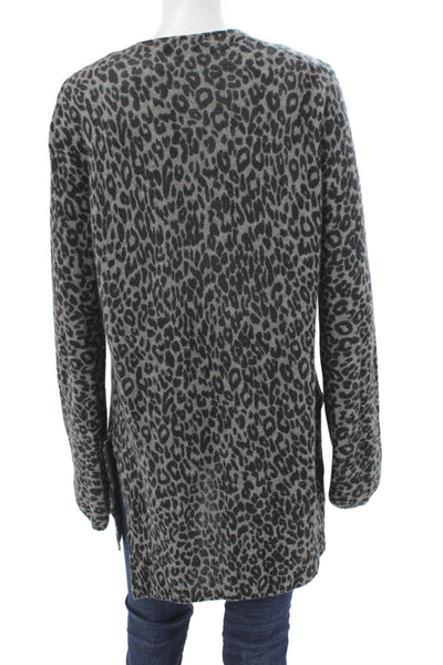 Skull Cashmere Unisex Cardigan Dark Gray Leopard V-Neck 100% Cashmere Size S