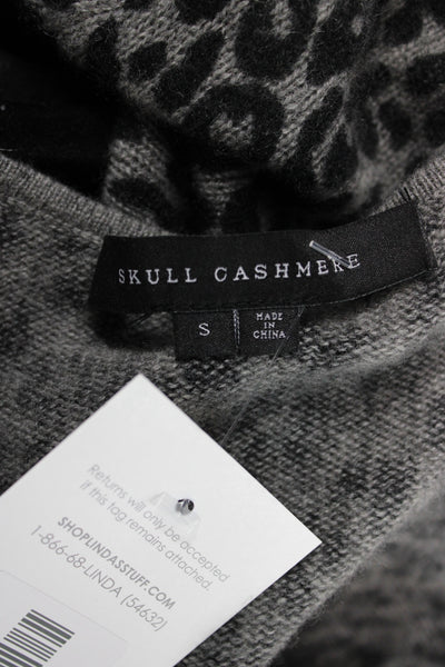 Skull Cashmere Unisex Cardigan Dark Gray Leopard V-Neck 100% Cashmere Size S