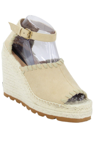 Stella McCartney Womens Gaia Laced Alter Suede Wedge Sandals Shoes Beige Size 9