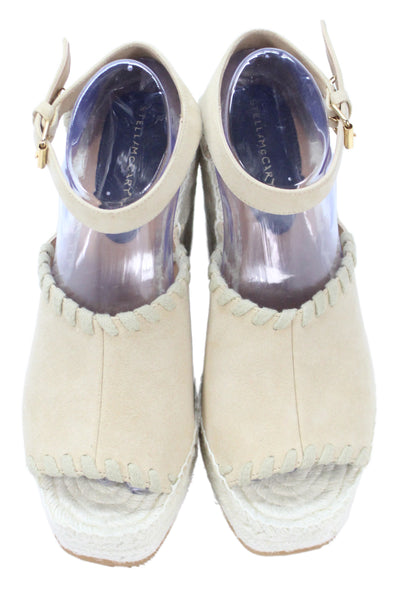 Stella McCartney Womens Gaia Laced Alter Suede Wedge Sandals Shoes Beige Size 9
