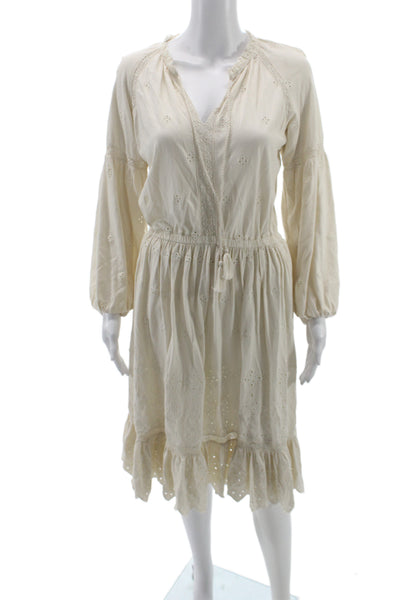 Lauren Ralph Lauren Women Kaftan Shirt Dress Beige Cotton Long Sleeve Size S