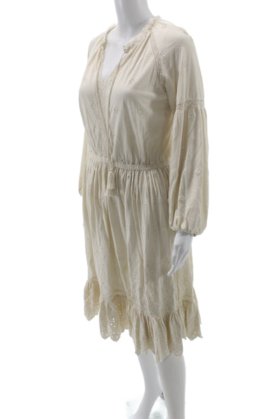 Lauren Ralph Lauren Women Kaftan Shirt Dress Beige Cotton Long Sleeve Size S