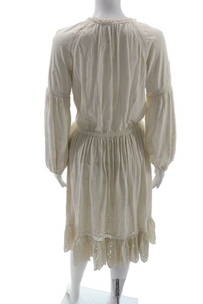 Lauren Ralph Lauren Women Kaftan Shirt Dress Beige Cotton Long Sleeve Size S