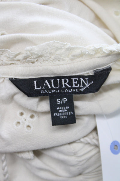 Lauren Ralph Lauren Women Kaftan Shirt Dress Beige Cotton Long Sleeve Size S