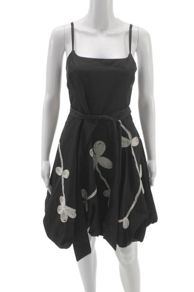 Ariella Women A-Line Sundress Floral Square Neck Sleeveless Black Size L