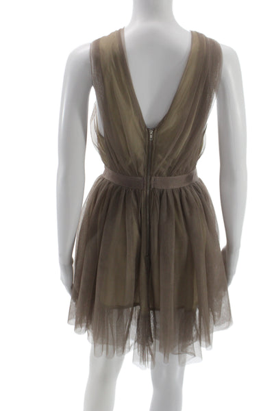 Ark & Co Womens Fit & Flare Mini Dress Brown Sleeveless Zip Size S