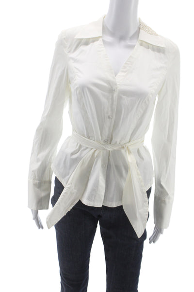 Armani Exchange Womens Collared Button Up Blouse White Long Sleeve Size M
