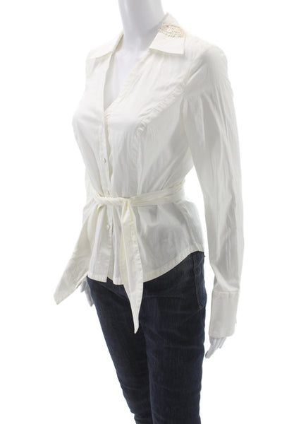 Armani Exchange Womens Collared Button Up Blouse White Long Sleeve Size M