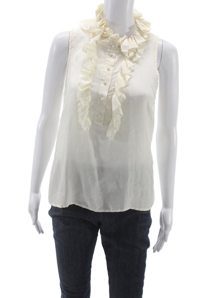 J Crew Women White Silk High Neck Sleeveless Blouse Button Size S