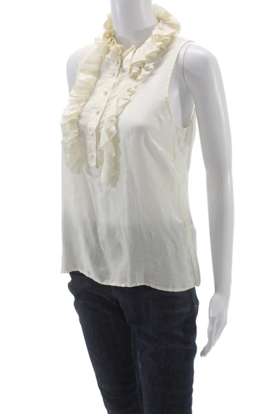 J Crew Women White Silk High Neck Sleeveless Blouse Button Size S