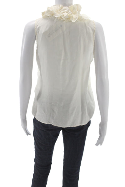 J Crew Women White Silk High Neck Sleeveless Blouse Button Size S