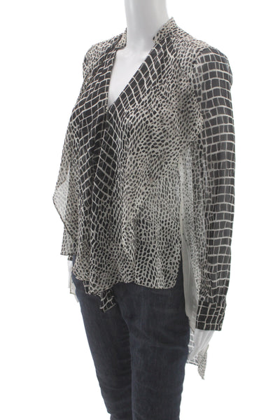 BCBGMAXAZRIA Women Tunic Black Silk V-Neck Long Sleeve Geometric Size 2XS