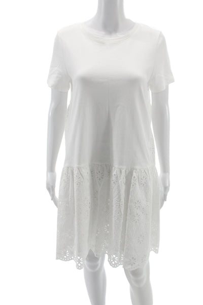 Kate Spade Womens White Floral T-Shirt Dress Short Sleeve Cotton Size M