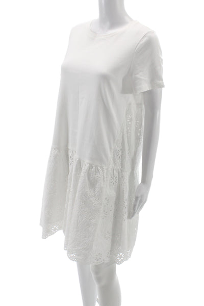Kate Spade Womens White Floral T-Shirt Dress Short Sleeve Cotton Size M
