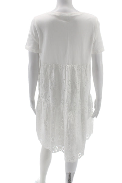 Kate Spade Womens White Floral T-Shirt Dress Short Sleeve Cotton Size M