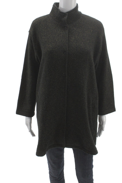 Eileen Fisher Womens Black Cotton Coatigan Mock Neck Petite Size S