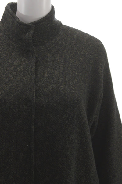 Eileen Fisher Womens Black Cotton Coatigan Mock Neck Petite Size S