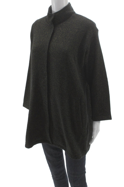 Eileen Fisher Womens Black Cotton Coatigan Mock Neck Petite Size S