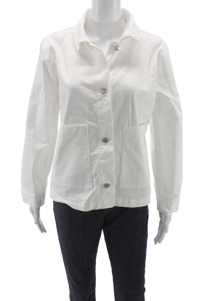 Eileen Fisher Women White Collared Long Sleeve Organic Cotton Jacket Snap Size M